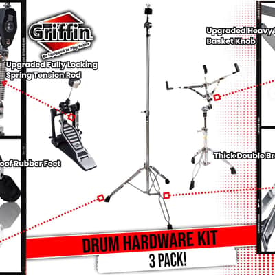 GRIFFIN Drum Hardware Set (Percussion TiltPro X Edition) 3 Pack Combo – Kick Pedal, Drum Throne & Cymbal Stand – Chrome Kit for Mounting Crash, Ride & Splash Cymbals image 14