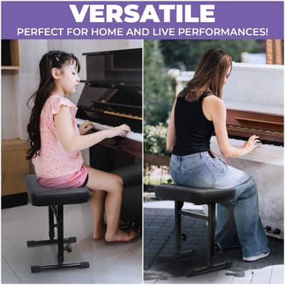 Liquid Stands Adjustable Piano Bench Stool - Black Padded Cushion for Musicians (PU Leather) image 6
