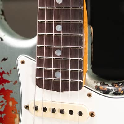 Fender Custom Shop 1965 Stratocaster Super Heavy Relic Electric Guitar - Super Faded Aged Firemist Silver over 3-Color Sunburst with Hardshell Case image 10