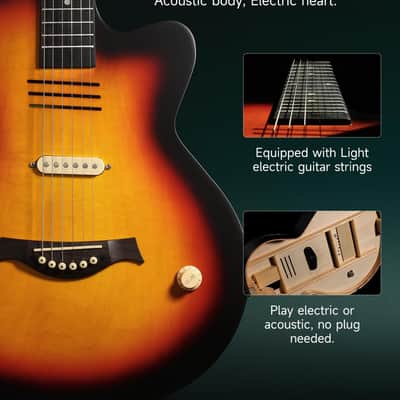 Acoustic Electric Guitar 39-Inch, Cutaway Guitar with Passive Pickup, Gig Bag, Strap, Picks, Tuner, and Capo, Dual Acoustic&Electric Modes, Sunburst image 3