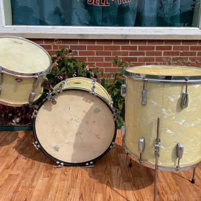 1940s-1950s Slingerland Radio King Drum Set White Marine Pearl 20/13/16 image 17
