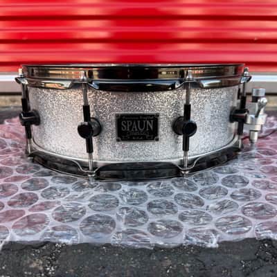 Spaun 5x14 Custom Maple Snare Drum – Silver Sparkle, Black Nickel Hardware, USA Made image 3