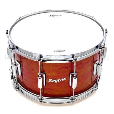 Rogers Dyna-Sonic 7-Line Brass Snare Drum 14x8 Orange Alcohol Ink image 1