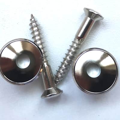 2 small Stratocaster Style Nickel Strap Buttons + screws image 2