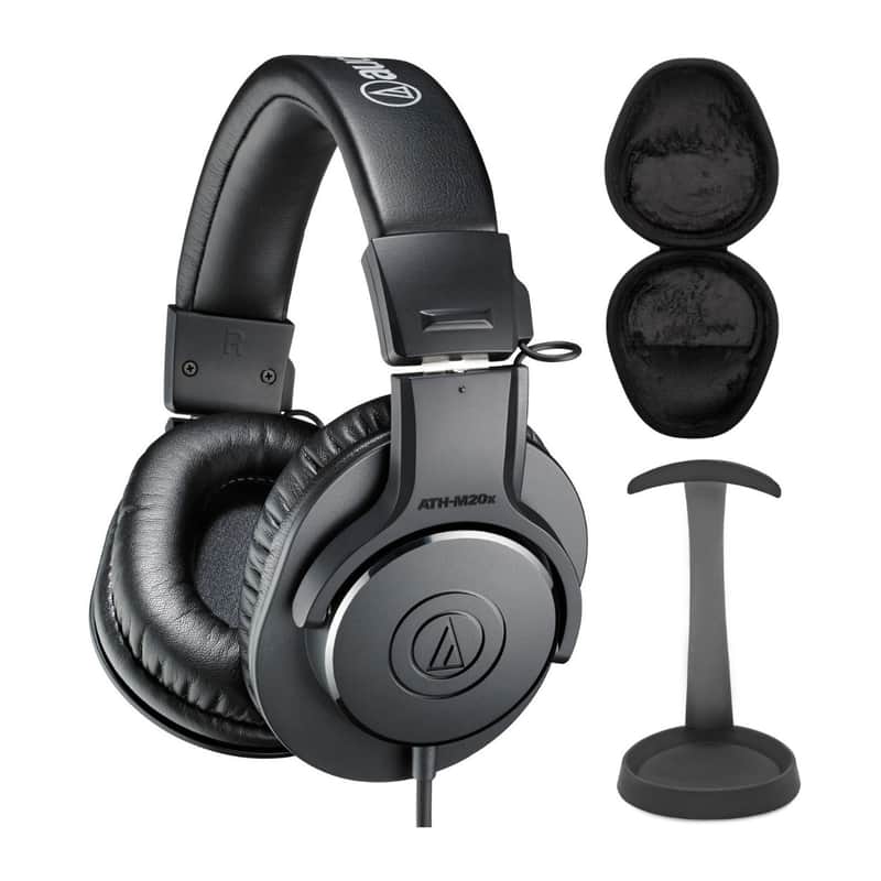 Audio-Technica ATH-M20X Studio Headphones (Black) with Knox Gear Stand and Case image 1