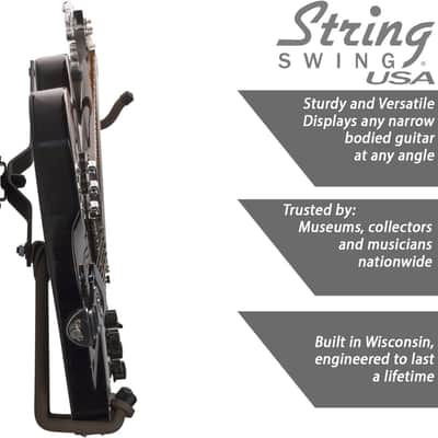 String Swing Guitar Holder Horizontal Low-Profile Narrow-Body for Flat Wall Mount Bass and Electric Guitars image 1