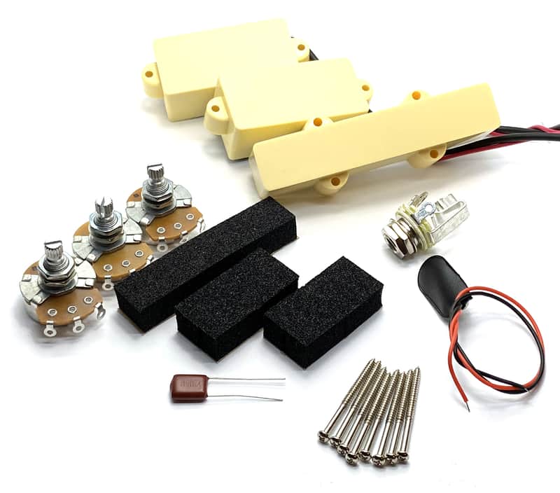 Active PJ Bass Pickup Set, 4 String Jazz Bridge + P Bass Split Set, Includes Accessories ~ Cream image 1
