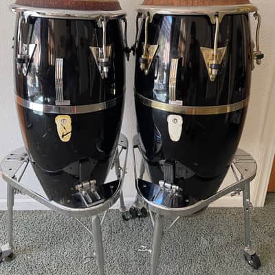 Latin Percussion Carlos “Patato” Valdez Congas Fiberglass Mid-90s - Black with stands image 4