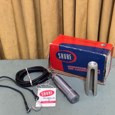 Shure 77 Slim-X Crystal microphone w box, Handle attachment, hang tag and more Mid-Century image 2