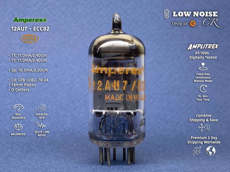 Amperex 12AU7 ECC82 • 1970 • 100% BALANCED Gm & mA tube • Very Strong NOS • Orange Globe • Philips, Heerlen ΔOB2 • Amplitrex AT-1000 Digitally Tested • Quite Very Low Noise • A-13 image 1