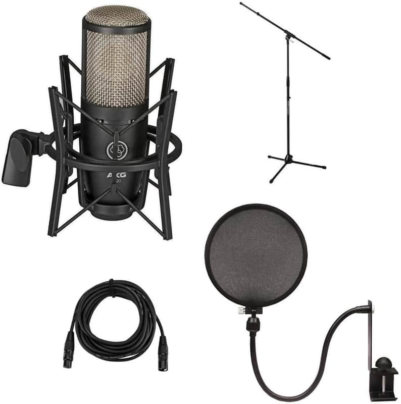 AKG P220 Condenser Microphone with On-Stage MS7701B Microphone Stand, Gator Pop Filter and XLR Cable image 1