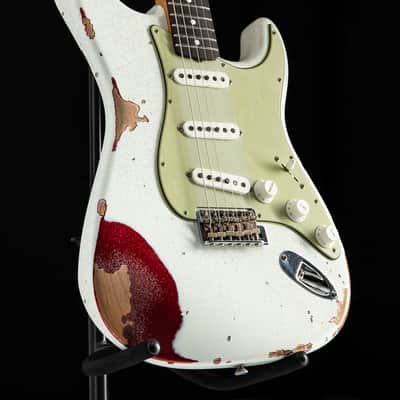 Fender Custom Shop 1960 Stratocaster Heavy Relic Olympic White Over Red Sparkle image 4