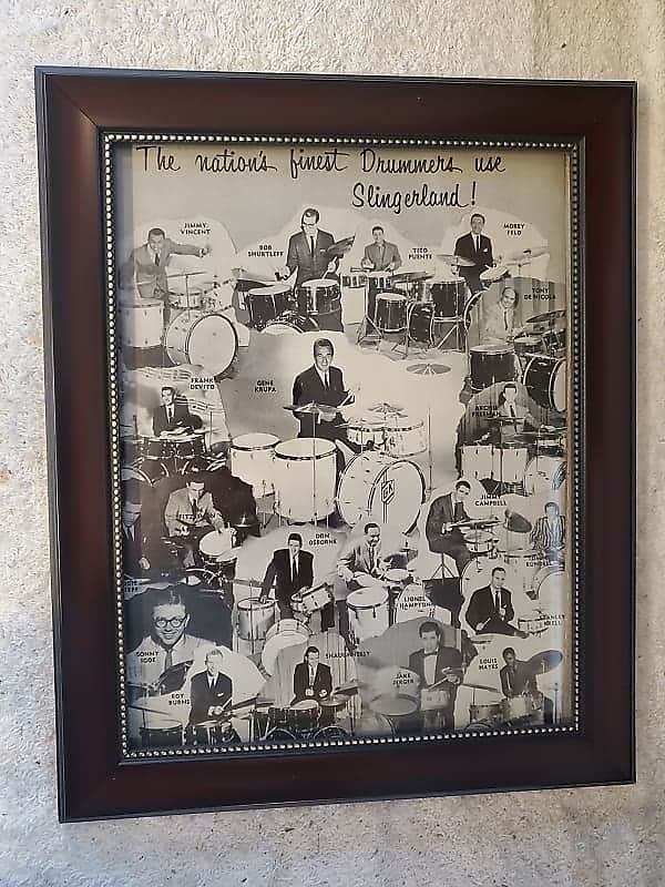 1958 Slingerland Drums Promotional Ad Framed Gene Krupa,  Lionel Hampton Frank Devito & Others Origi image 1