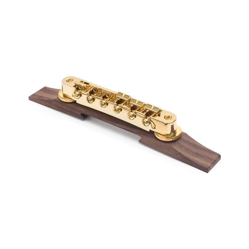 Golden Age Tune-o-matic Bridge For Archtop Guitar,  Gold on Indian Rosewood image 1