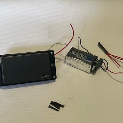 2000's USA EMG 81 Black Bridge Active Humbucker Guitar Pickup w/ Ring Silver Logo & Battery