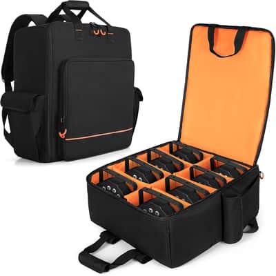 Padded Par Light Bag (Backpack) Fits 8 Par Lights, Par Lights Case with Inner Divider and Accessory Pockets, Black image 1