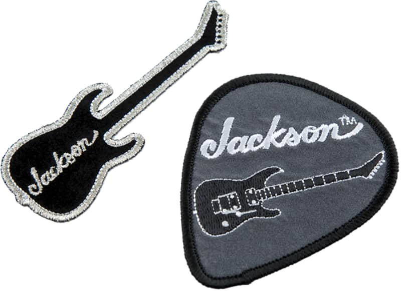 299-5226-002 Jackson Logo Guitar & Pick Set of 2 Embroidered Velvet Patches image 1