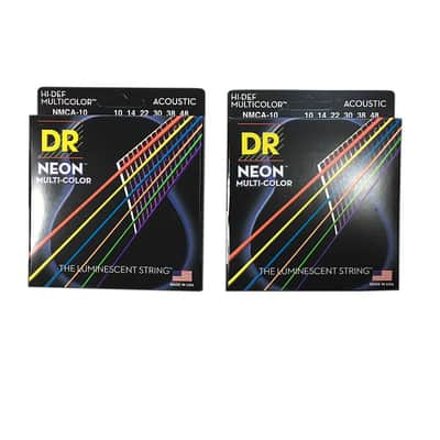 DR Guitar Strings 2 Pack Acoustic Neon Multicolor Lite 10-48 Luminescent