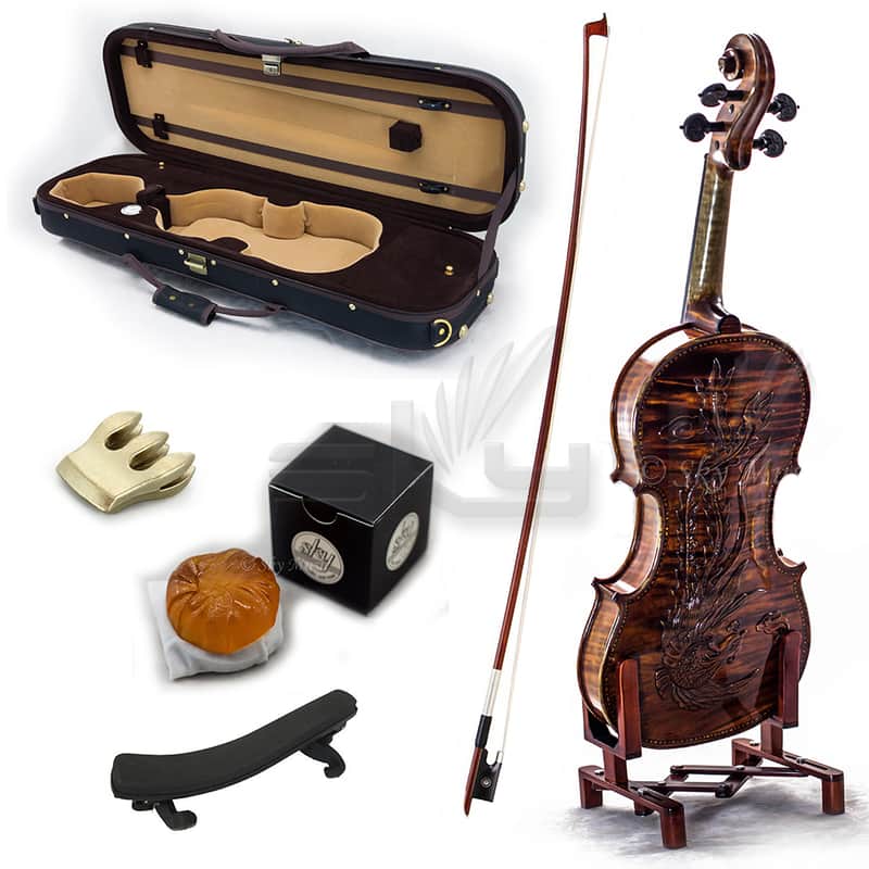 SKY Premier 4/4 Size Artist Violin Outfit Hand-made Antique Style Beautiful Phoenix Carved Back image 1
