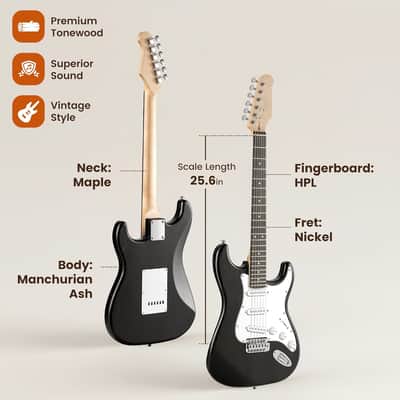 Electric Guitar for Beginner 39”: Solid Body Electric Guitars with SSS Pickups Beginner Guitar Kit with Gig Bag Audio Cable image 2