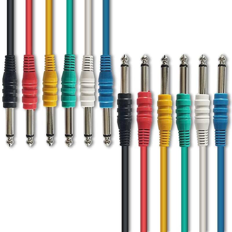 1/4 Inch TS to 1/4 Inch TS Instrument Cables 1ft (6-Pack) | 6.35mm TS Unbalanced Audio Cables | TS Guitar Cable Pack | Guitar Patch Cable Multi-Color Pack- 1ft (6-Pack) image 1