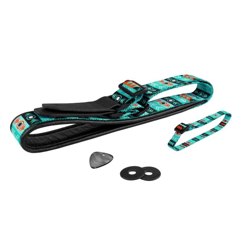 Strap for Guitar Ukrainian Nylon + Leather Ethnic Green Colored image 1