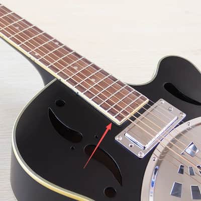 Black Single Cut Dobro Resonator Guitar, Laminated Spruce Top, Sapele Body, Okoume Neck image 3