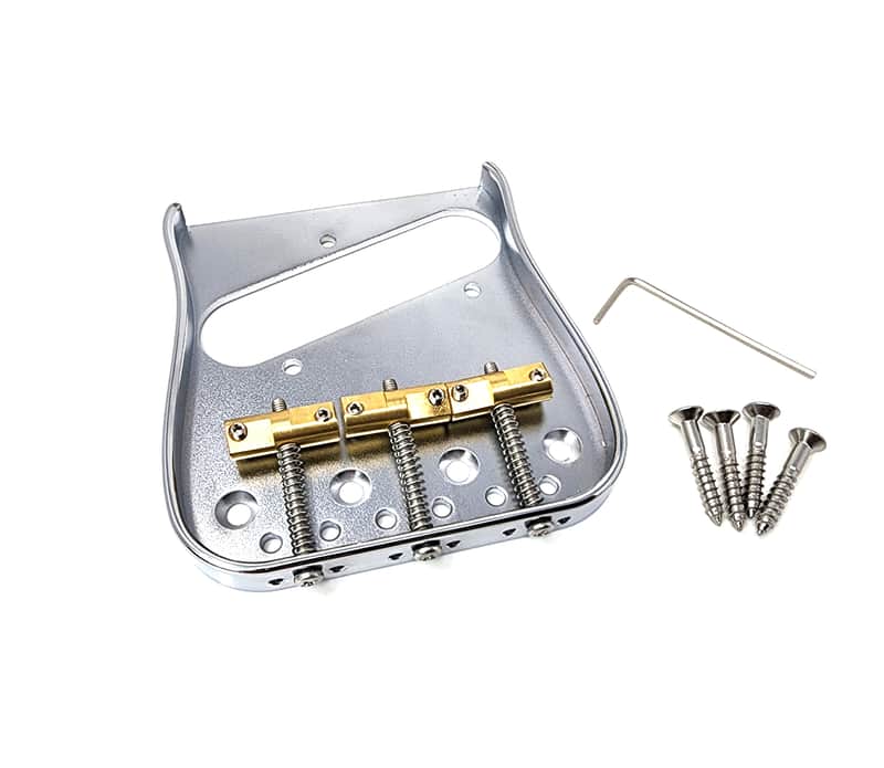 Brio ​Left Handed Telecaster Guitar Bridge – 54mm Brass Plate, 3 Compensated Saddles – Top-Load & String-Through, Curved Vintage Style image 1