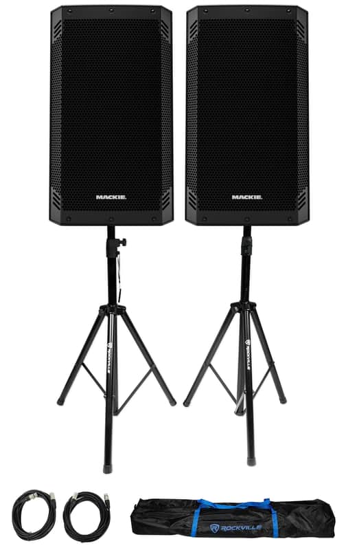 (2) Mackie Thrash15 v2 15" 1300w Powered DJ PA Speakers w/Bluetooth+Stands+Bag image 1