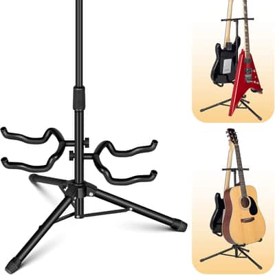 Guitar Stand Double Guitar Stand with Neck Holder Floor Stand Universal for Acoustic Electric Guitars Bass Banjos Folding Tripod Guitar Stands Holds 2 Guitars Together image 1
