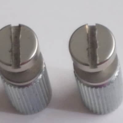 ONE pair of used (lightly relic'd) Gibson (API) Brushed Satin NICKEL finish STUDS (mounting pieces) and Silver finish ANCHORS (inserts) from 2014, for PTTP Brushed Satin NICKEL Finish Stop Bar Tailpiece (Stop Bar Tailpiece NOT included) image 6