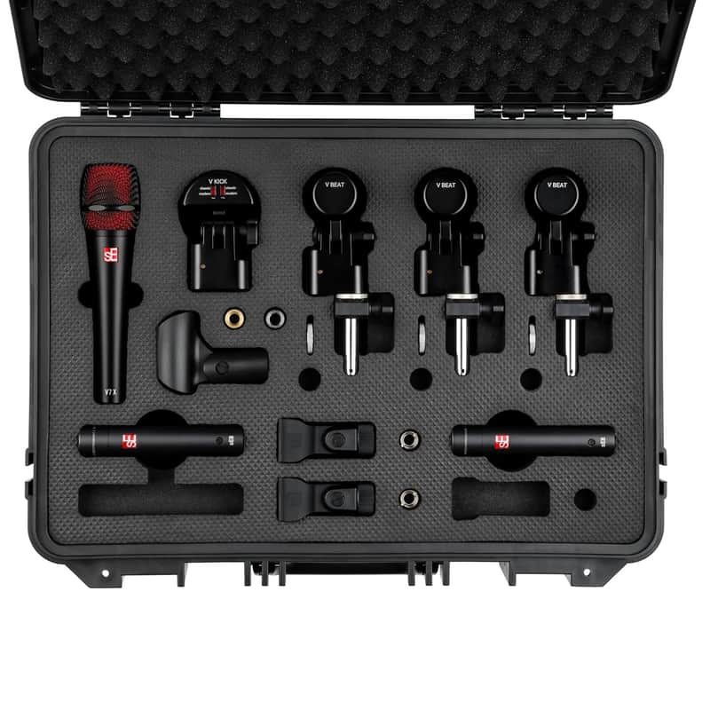 SE ELECTRONICS V Pack Arena Black Drum Mic Kit for Toms, Snares & Bass Drums - Includes 1 V Kick, 3 V Beats, 3 V Clamps, 1 V7 X Instrument Microphone, 2 sE8 Condensers & More image 1