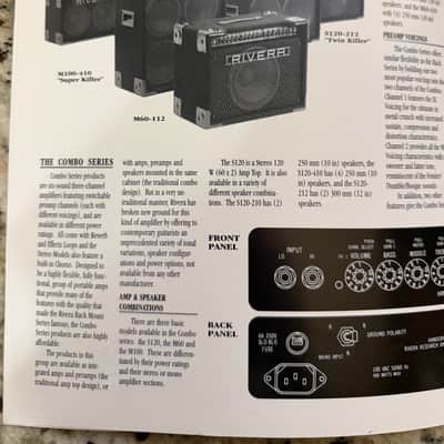 Rivera Amp Catalog 1992 s120 tac 1x12 QCUB RackTBM-1 MIDI  M100 R412 c210 M100 212 M60 S120 image 3
