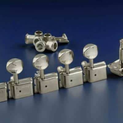 Kluson 6 In Line Deluxe Series Tuning Machines - Double Line - Nickel With Oval Metal Buttons image 1