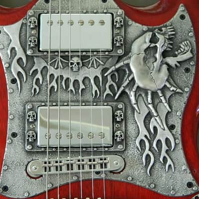solid metal skull pickguard for Gibson SG guitar custom hand made in USA special image 3
