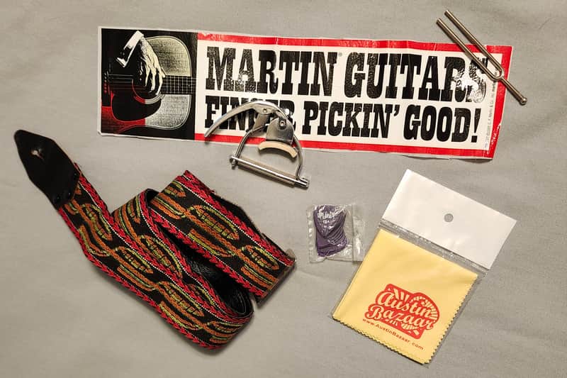 VTG Strap; Dunlop Picks; Hamilton Capo; Wittner Fork; QwikTuner; Martin Bumper Sticker-Various 70s-90s image 1