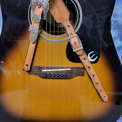 Leather New Old Stock USA "Old School" Style Full Grain Leather Cowboy Silver Buckle Fancy Guitar Strap Metal Buckle Case Candy image 1