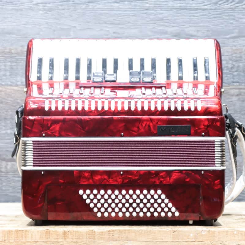 Milan Accordion 72-Bass 34-Key 5-Treble Switch Red Piano Accordion w/Case image 1