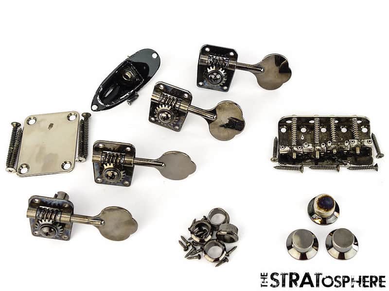 Fender Aerodyne Jazz Bass HARDWARE SET Bridge Tuners Smoked Chrome image 1
