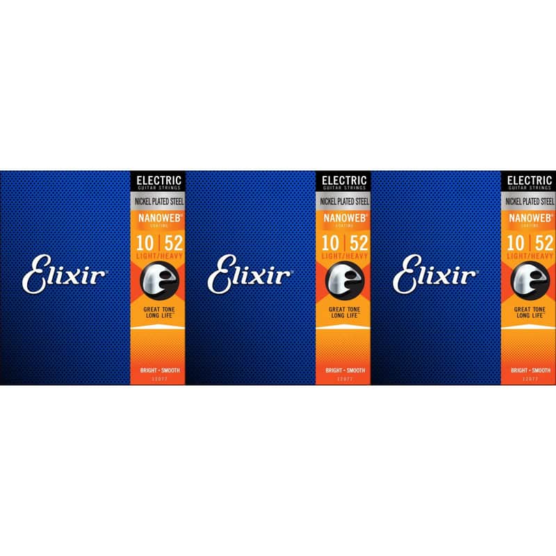 Elixir Strings 12077 Nanoweb Electric Guitar Strings - .010-.052 Light Top Heavy Bottom (3-pack) image 1