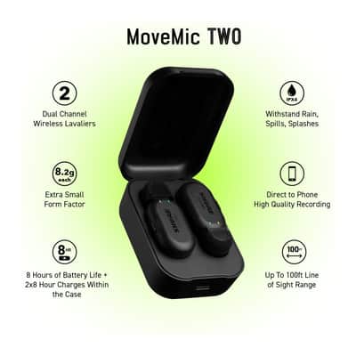 Shure MoveMic Two - Pro Direct to Phone Wireless Lavalier Microphones for iPhone & Android, 2 Bluetooth Mini Mics, 24 Hours Charge, Quick Set Up, IPX4, Compact & Portable Clip Lavs (MV-Two-Z7) image 4