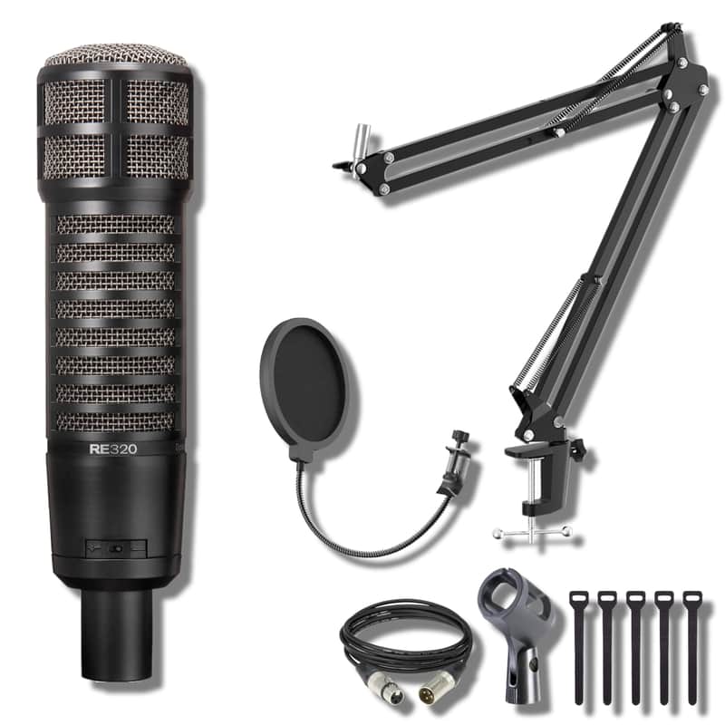 Electro-Voice RE320 Dynamic Vocal and Instrument Microphone with StreamEye Boom Arm Mic Stand with Desktop Mount, Detachable Clip, Professional Grade XLR Cable, Microphone Pop Filter and Cable Ties image 1