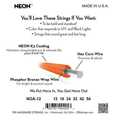 DR NOA-12 Hi-Def Neon Orange Acoustic Guitar Strings - gauges 12-54 image 2