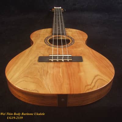 Handmade Thin Body Baritone Ukulele, Solid Curly Taiwania, Acacia, 4 String, Soft-bag, Bruce Wei UG19-2339 image 8