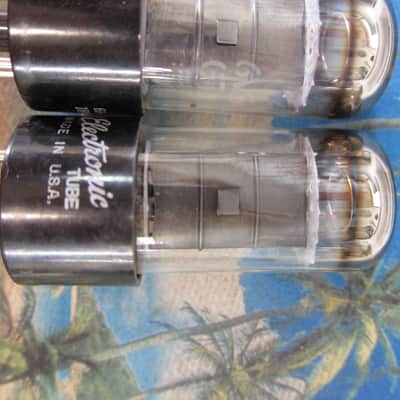 Pr Vintage GE 6V6GT Power Tubes,Long Black Plates, Test Strong/Balanced, 1960s, USA, , Ex Sound 1960 Smoked glass image 2