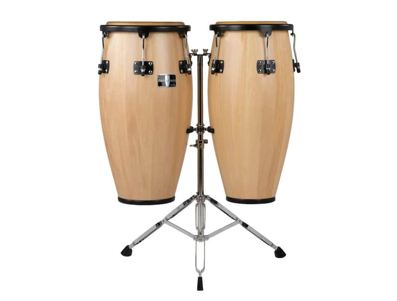Gon Bops Fiesta Series 11" & 12" Conga Drum Set, Natural w/ Stand image 1
