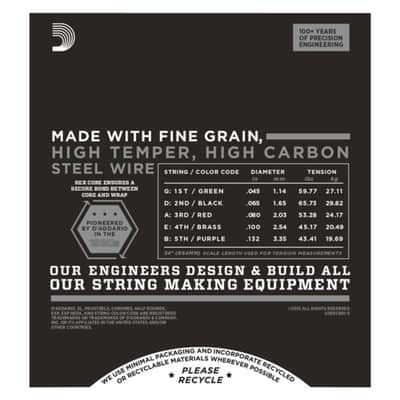 D'Addario Bass Chromes Flat 45-132 45-65-80-100-132, ECB81-5 - String Set for 5 String Bass Guitar image 3