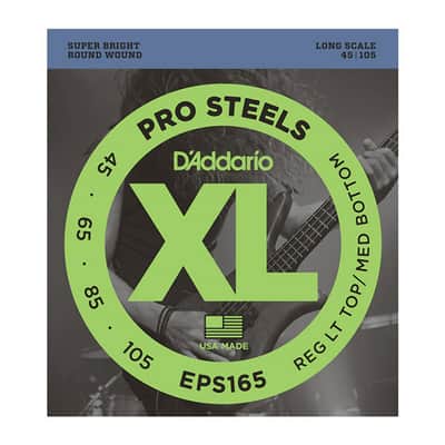 D'Addario EPS165 45-105 Regular Light Top/Medium Bottom, Long Scale, XL ProSteels Bass Strings image 1
