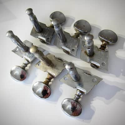 Teisco Del Rey Tuning Machines Three on a Side Authentic Vintage Part Circa 1954-1964 Chrome image 6