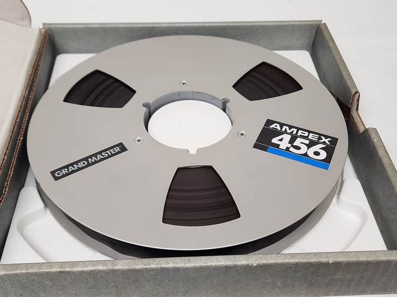 Ampex 456 Grand Master Metal Take Up Reel With Tape & Box 1" x 10.5" Inch Tape image 1